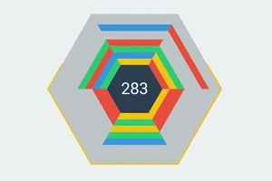 Färgglada hexagonala staplar i olika riktningar med numret 283 i mitten på en grå bakgrund