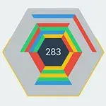 Färgglada hexagonala staplar i olika riktningar med numret 283 i mitten på en grå bakgrund