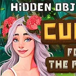 Tecknad kvinna med långt ljust hår och blommor i håret står framför en skog, med texten Cure for the Prince ovanför