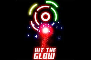 Färgglada cirklar och en lysande kula med texten Hit the Glow på en svart bakgrund