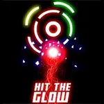 Färgglada cirklar och en lysande kula med texten Hit the Glow på en svart bakgrund