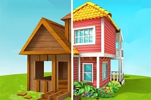 En illustration av ett hus som är halvfärdigt på vänster sida och fullt byggt samt målat på höger sida
