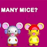 Tre tecknade möss med olika hattar på en rosa bakgrund med texten HOW MANY MICE?