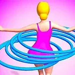 En tecknad figur i rosa klänning med flera blå rockringar runt midjan mot en rosa bakgrund