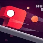Ett stiliserat rött block med ett vitt öga och rörelseeffekter på en mörk bakgrund med texten Hungry Box