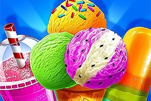 Färgglada glasskulor och en slushie med sugrör mot en blå bakgrund