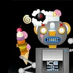 En tecknad robot med glasskulor och tårtor i sina utsträckta armar samt olika dekorationer inklusive en bomb och snurror på huvudets topp mot en svart bakgrund