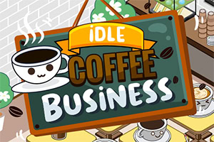 En tecknad bild med en skylt med texten Idle Coffee Business och en tecknad kaffekopp med ansikte och ånga ovanför