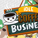 En tecknad bild med en skylt med texten Idle Coffee Business och en tecknad kaffekopp med ansikte och ånga ovanför
