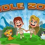 Två glada tecknade barn i safariuniformer står på en gräsmatta tillsammans med en tecknad tiger och pingvin, med djursilhuetter och text mot en blå bakgrund