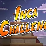 Texten Inca Challenge i gula och orange bokstäver framför en stiliserad bakgrund med en pyramid och spelkort