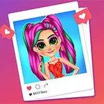 Tecknad figur med rosa och grönt hår i en social medieinläggsram med över 8000 likes