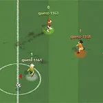 Fyra tecknade figurer på en fotbollsplan med nummer över deras huvuden