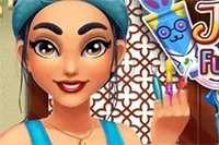 Jasmine förbereder sig för tävling i kostym och ansiktsmålning