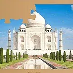 Taj Mahal med en ofullständig pusselbit saknad i det övre vänstra hörnet