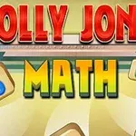 Texten Jolly Jong Math i färgglada bokstäver med nummerbrickor runt omkring på en ljus bakgrund