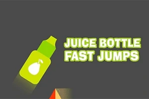 En grön juiceflaska med en vit päronbild bredvid texten Juice Bottle Fast Jumps på en grå bakgrund