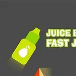 En grön juiceflaska med en vit päronbild bredvid texten Juice Bottle Fast Jumps på en grå bakgrund