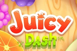 Färgglad text Juicy Dash på en träbakgrund omgiven av frukter