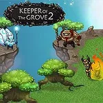Fantasifulla varelser och träd i en färgglad, tecknad miljö med texten Keeper of the Grove 2 i mitten