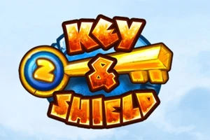 Ett färgglatt tecknat emblem med texten Key 2 & Shield och en stor guldnyckel mot en blå bakgrund