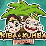 Två tecknade apor med leenden framför en palm och texten Kiba & Kumba Puzzle