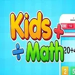 Texten Kids Math visas i färgglada bokstäver bredvid en smartphone med en matematikfråga