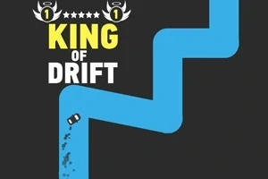 Texten King of Drift visas ovanför en slingrande blå väg med en bil som drar spår efter sig