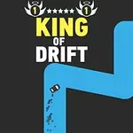 Texten King of Drift visas ovanför en slingrande blå väg med en bil som drar spår efter sig