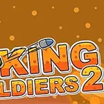 Tecknad soldat med hjälm och bazooka, samt texten King Soldiers 2 mot en brun bakgrund med prickar
