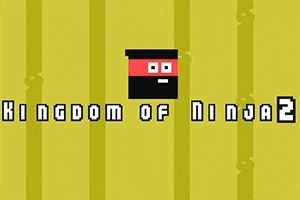En pixlig tecknad ninjafigur med svart och röd mask visas mot en gul bakgrund med texten Kingdom of Ninja 2