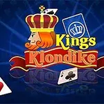 Kung med krona och kortsymboler mot en blå bakgrund med texten Kings Klondike