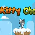 Tecknad katt står på ett snötäckt berg med texten Kitty Chase i bakgrunden mot en ljusblå himmel