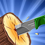 En kniv med grönt handtag hugger in i en stock omgiven av blå strålar