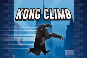 En gorilla klättrar framför en stadsbakgrund med texten KONG CLIMB högst upp