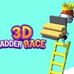 Två tecknade figurer klättrar på stegar med buntar av block på ryggen, och en figur bär en krona, med orden 3D Ladder Race i mitten