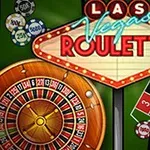 Las Vegas Roulette-motiv med ett roulettebord, en snurrande roulettehjul, marker och spelplan