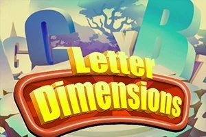 Texten Letter Dimensions i gula och röda bokstäver mot en bakgrund med stora bokstäver i olika färger