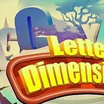 Texten Letter Dimensions i gula och röda bokstäver mot en bakgrund med stora bokstäver i olika färger