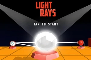Titel Light Rays ovanför en lysande vit kristall på en orange rutnätbotten med strålkastare och speglar runt