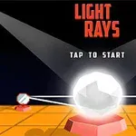 Titel Light Rays ovanför en lysande vit kristall på en orange rutnätbotten med strålkastare och speglar runt