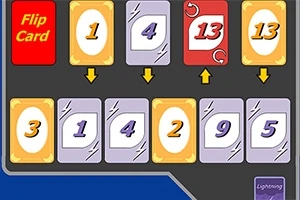 Kortspel med numrerade kort från 1 till 13 och en röd Flip Card-knapp