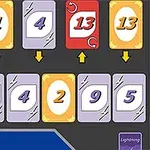Kortspel med numrerade kort från 1 till 13 och en röd Flip Card-knapp