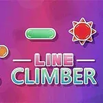 Illustration med färgglada former och texten Line Climber på en lila bakgrund