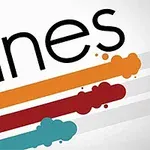 Texten Lines med färgade linjer i orange, röd och turkos med färgstänk