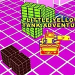 En gul tank på ett rutnät med färgglada kuber och texten LITTLE YELLOW TANK ADVENTURE