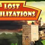 Texten Lost Civilizations i ett orange och gult band med ett landskap och en fästning i bakgrunden