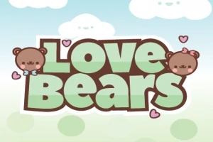 Texten Love Bears med två tecknade björnhuvuden och små hjärtan mot en ljus bakgrund