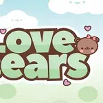 Texten Love Bears med två tecknade björnhuvuden och små hjärtan mot en ljus bakgrund
