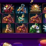 En spelautomat med sporttemade ikoner som visar basket-, fotboll-, och amerikansk fotbollsspelare, samt wild-, jackpot- och bonus-symboler